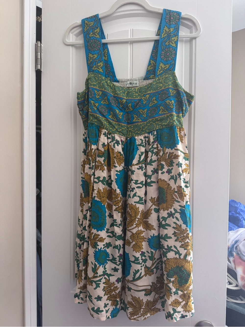 Natural Life Floral Boho Sundress in Teal, Olive & Cream